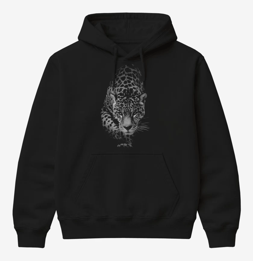 Poleron Canguro básico Negro de Leopardo 