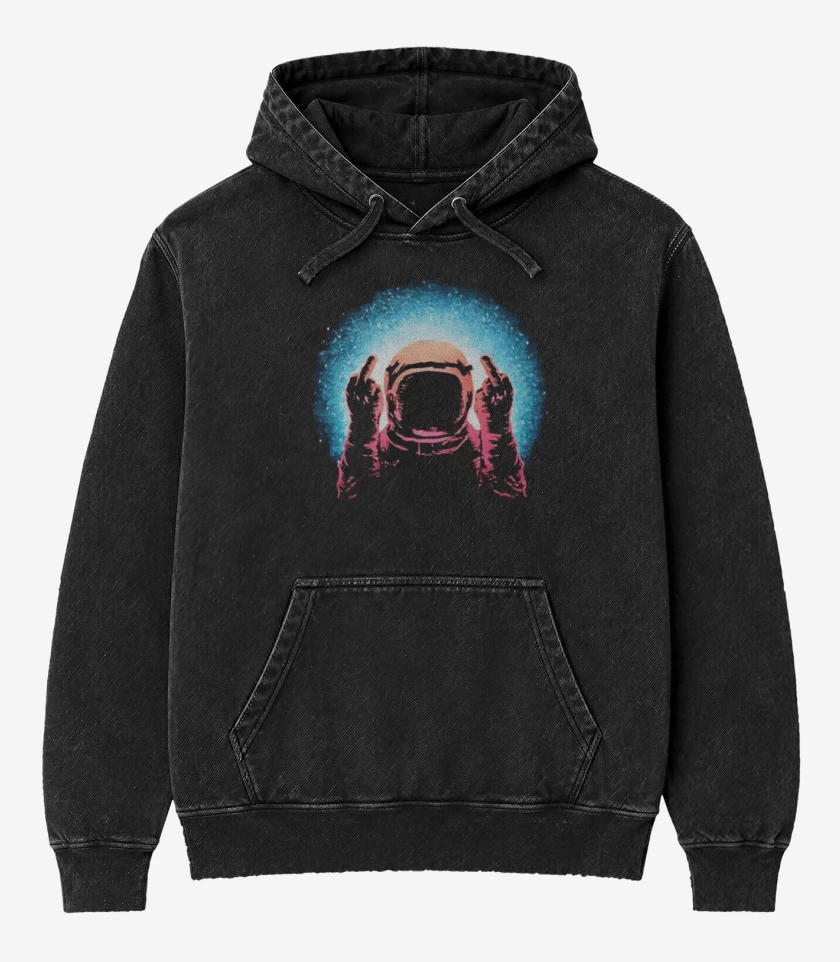 Poleron Canguro Acid Wash Negro de Astronauta 15 