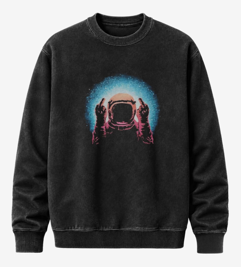Poleron Polo Acid Wash Negro de Astronauta 15 