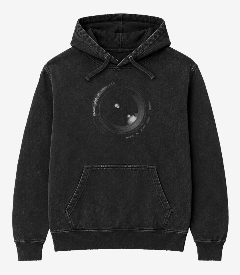 Poleron Canguro Acid Wash Negro de Lente 55mm 