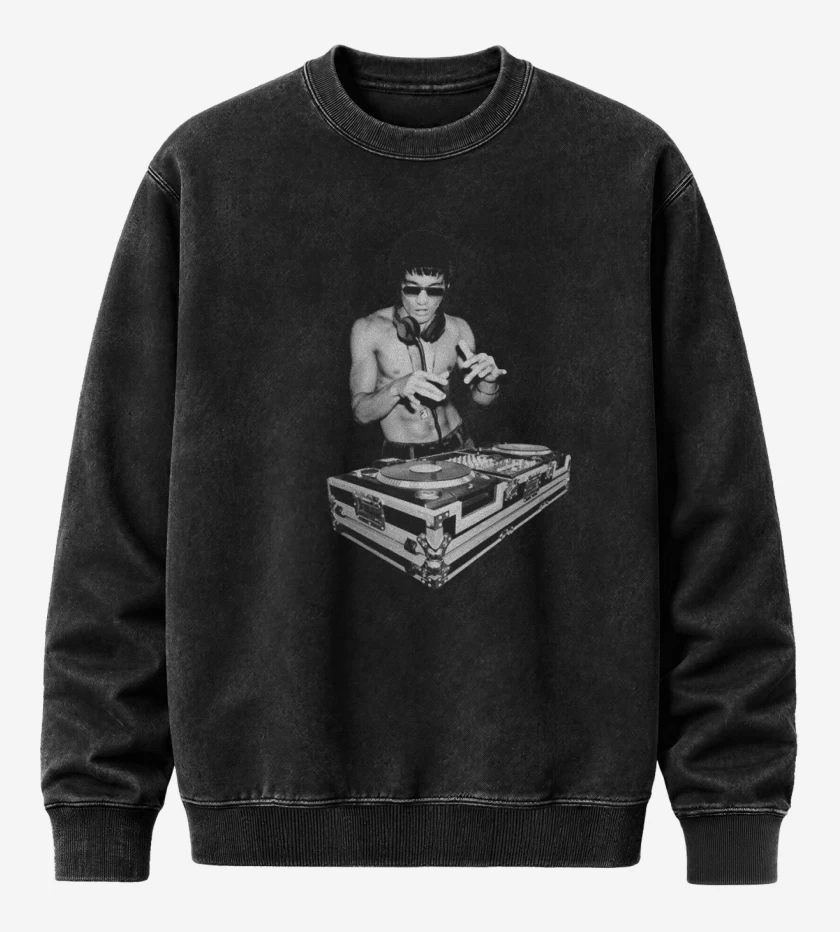 Poleron Polo Acid Wash Negro de Bruce lee tony stark