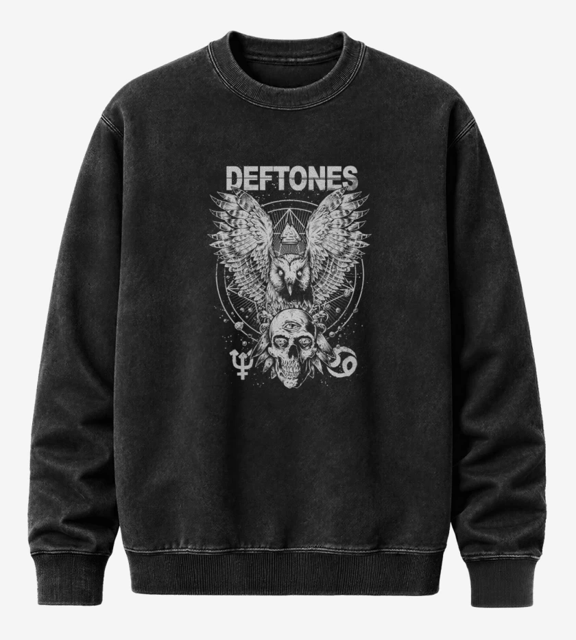 Poleron Polo Acid Wash Negro de Deftones