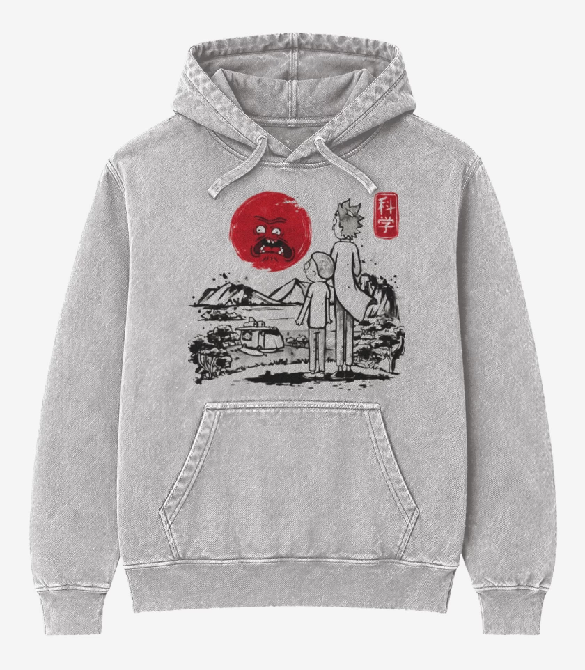 Poleron Canguro Acid Wash Gris Melange de Rick and morty japo