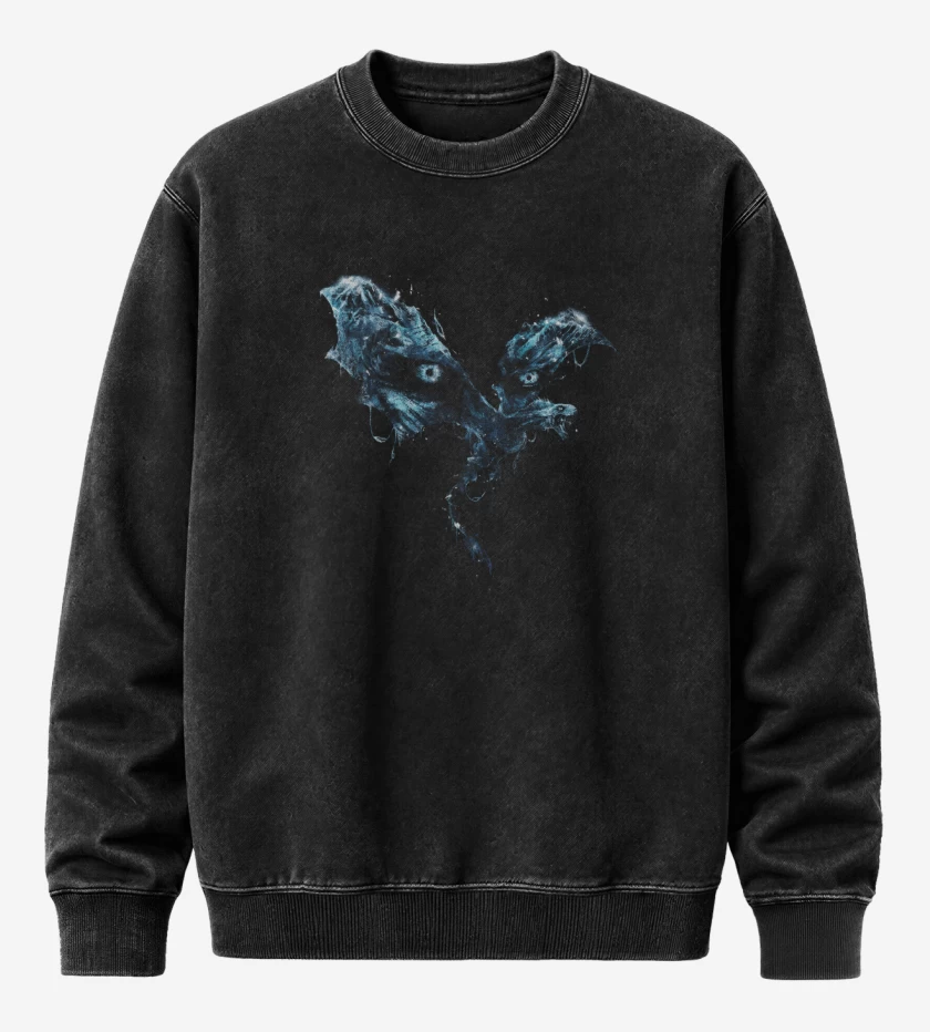 Poleron Polo Acid Wash Negro de Night King Dragon