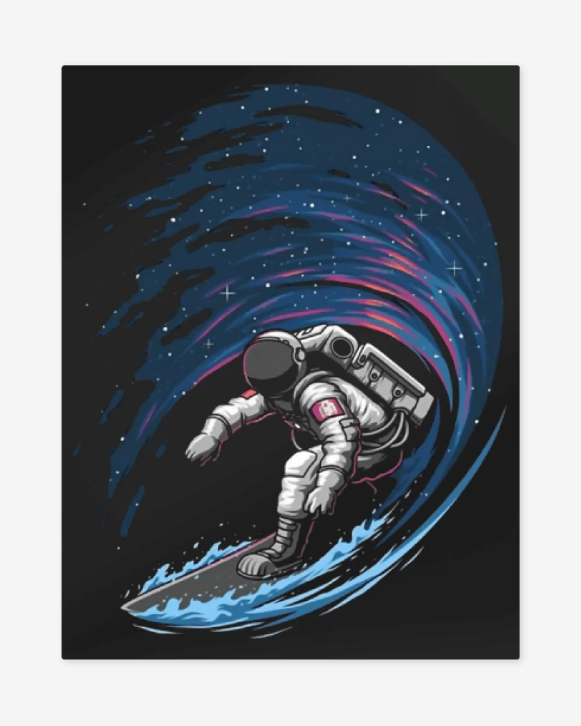 Print metalico Negro de Astronauta Surf 