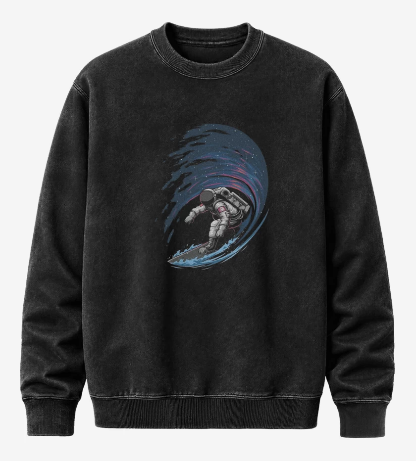 Poleron Polo Acid Wash Negro de Astronauta Surf 