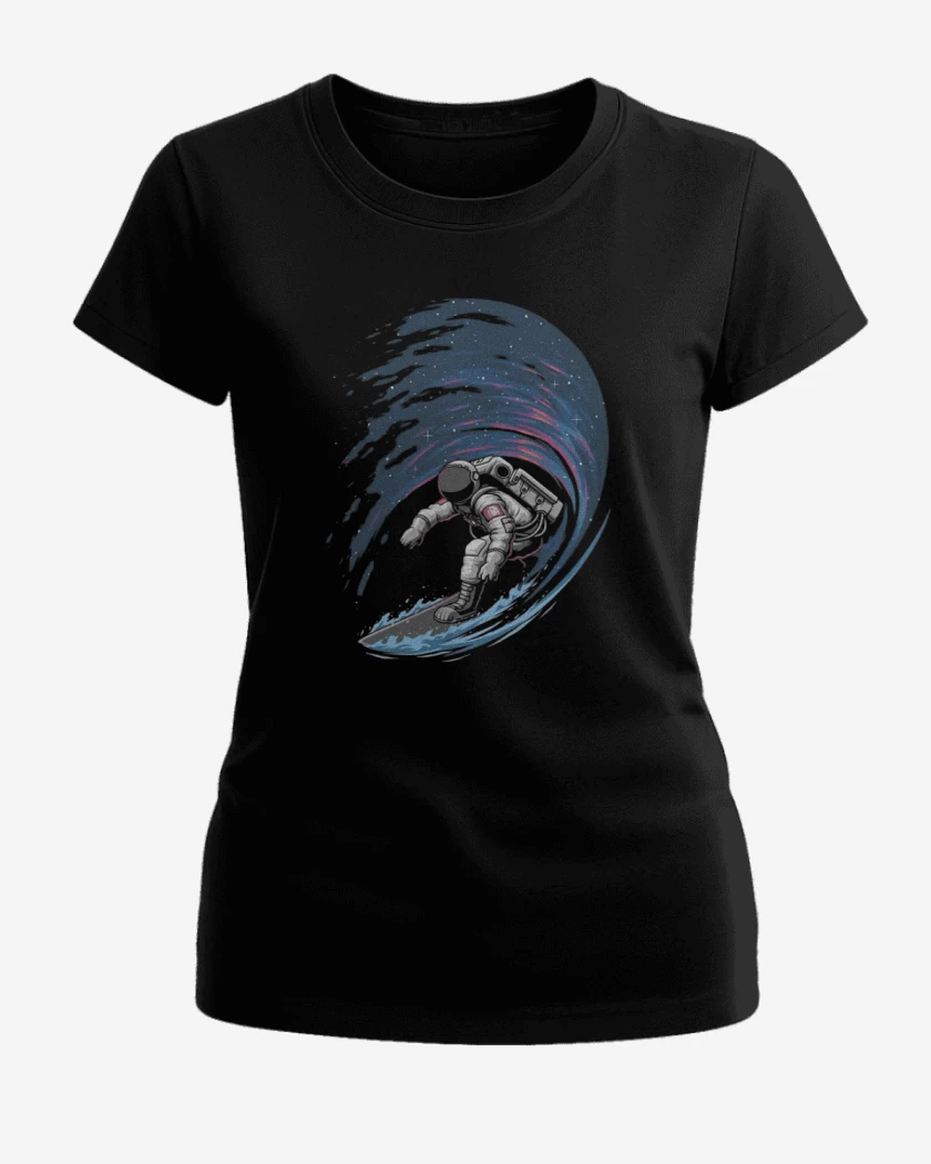 Polera de Mujer Negro de Astronauta Surf 