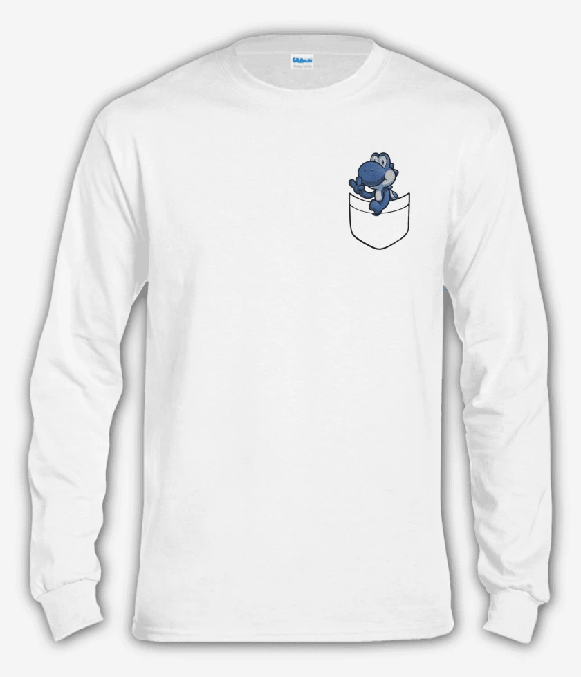 Polera manga larga Blanco de Yoshi de bolsillo azul