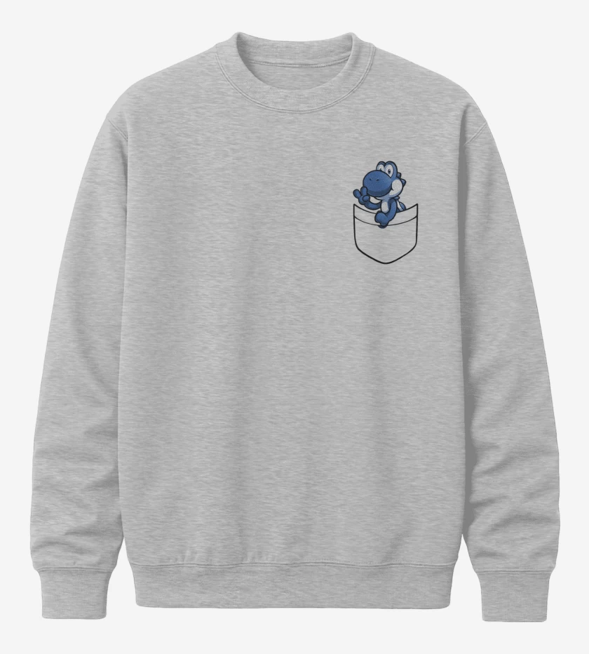 Poleron polo Gris Melange de Yoshi de bolsillo azul