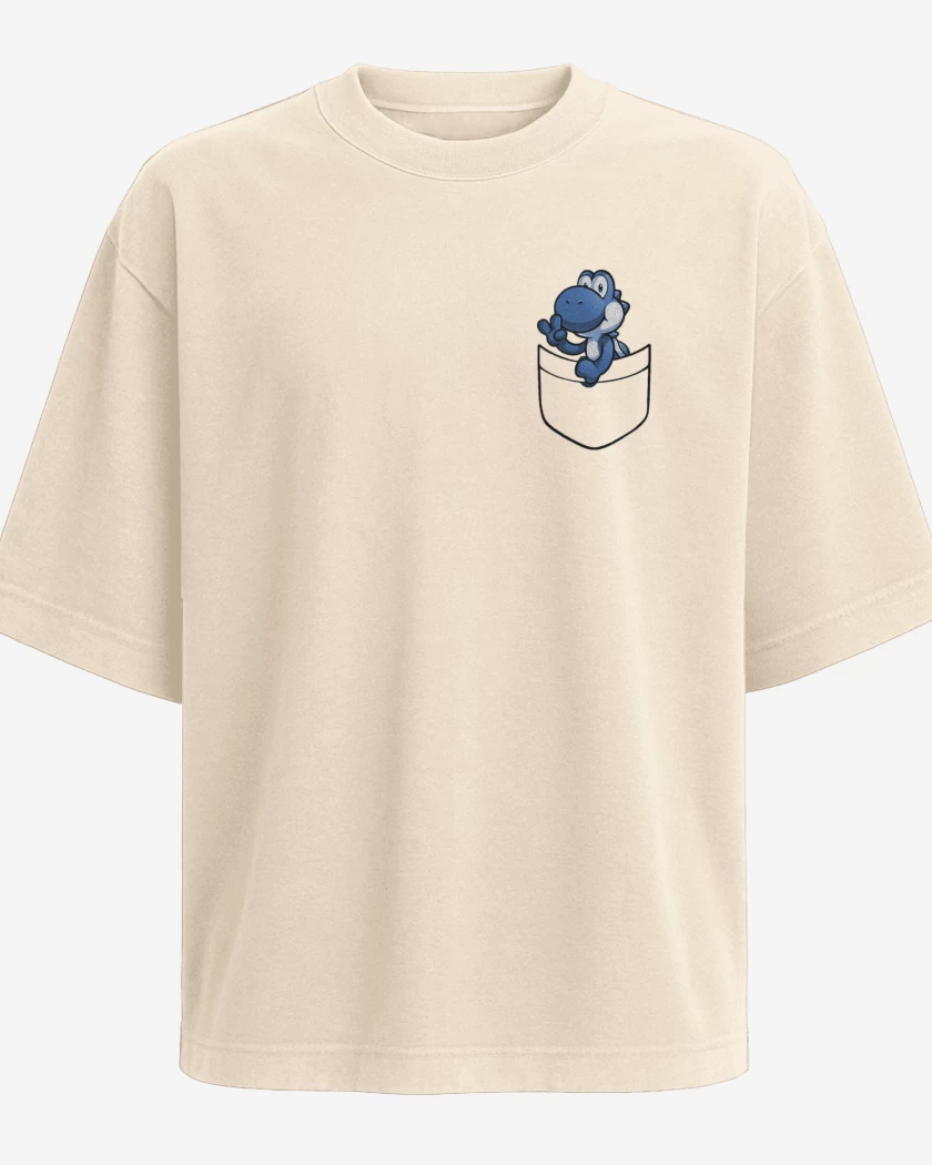 Polera Oversize Beige de Yoshi de bolsillo azul