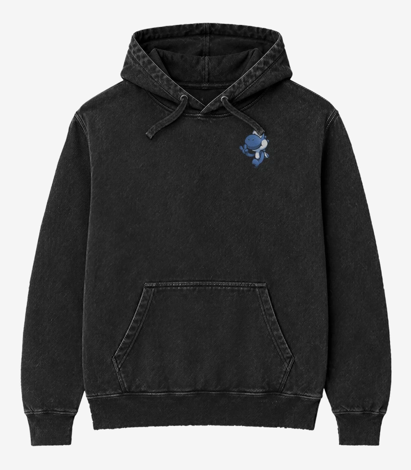 Poleron Canguro Acid Wash Negro de Yoshi de bolsillo azul