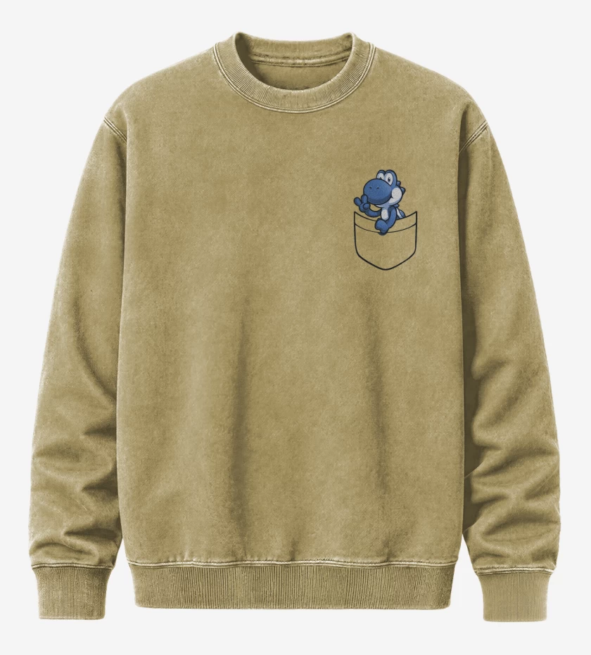 Poleron Polo Acid Wash Beige de Yoshi de bolsillo azul