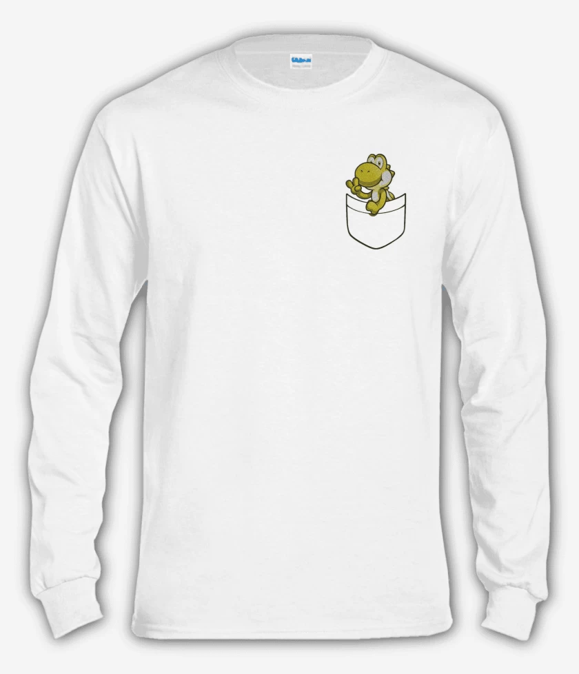 Polera manga larga Blanco de Yoshi de bolsillo amarillo