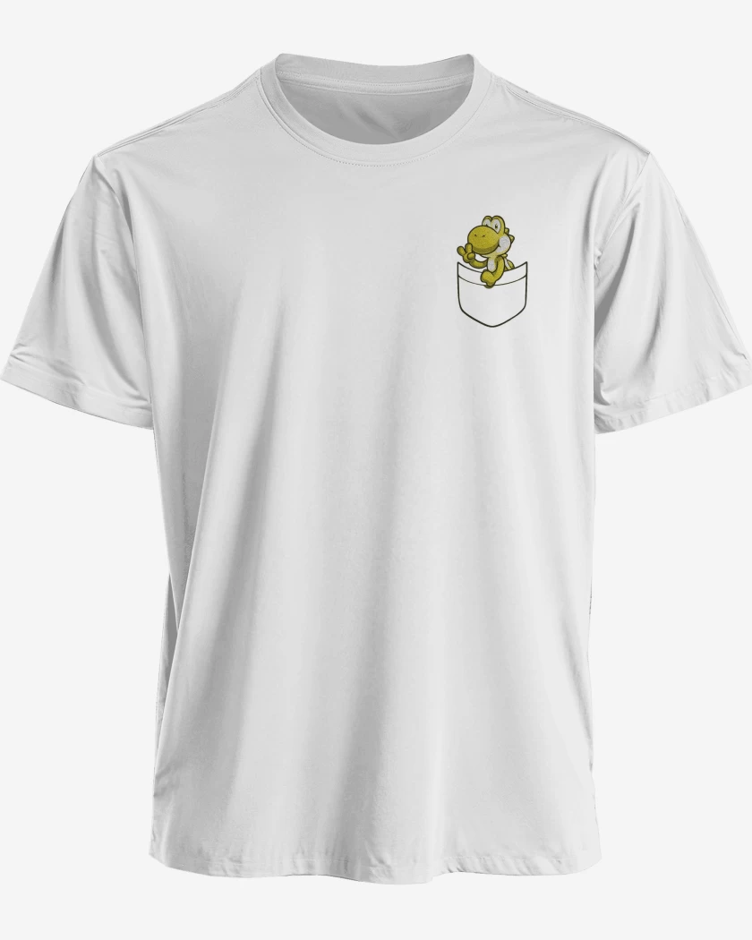 Polera premium Blanco de Yoshi de bolsillo amarillo