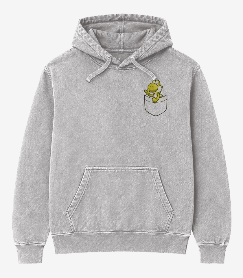 Poleron Canguro Acid Wash Gris Melange de Yoshi de bolsillo amarillo