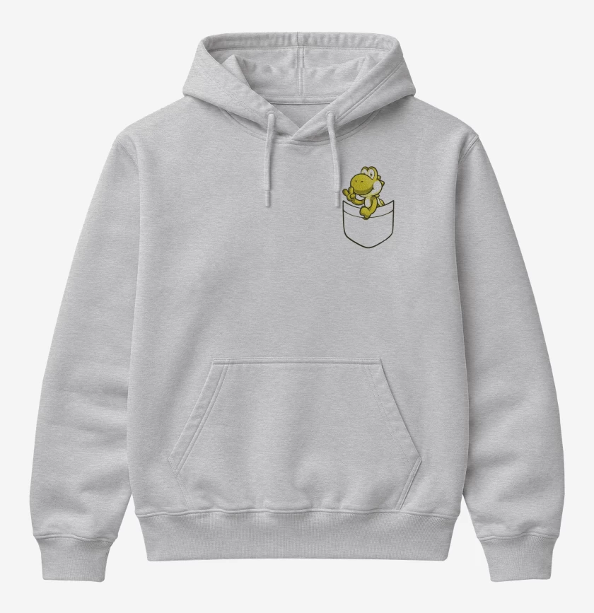 Poleron Canguro básico Gris Melange de Yoshi de bolsillo amarillo