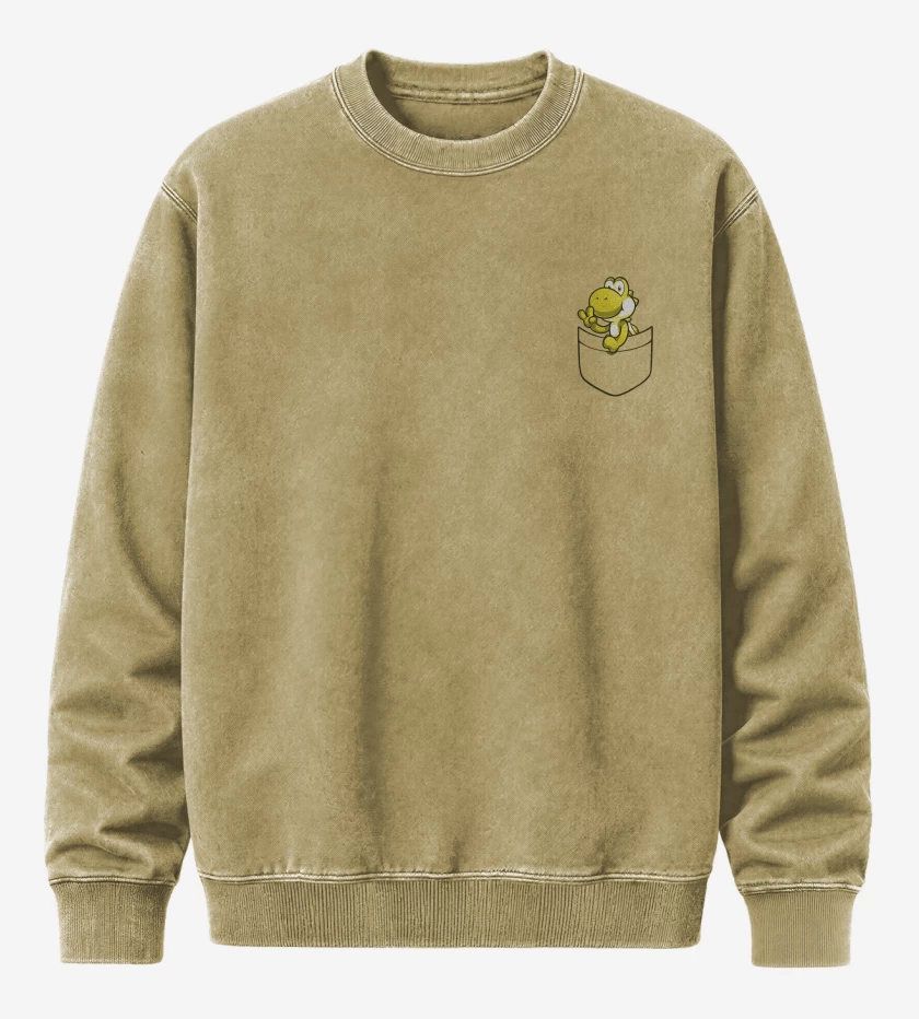 Poleron Polo Acid Wash Beige de Yoshi de bolsillo amarillo