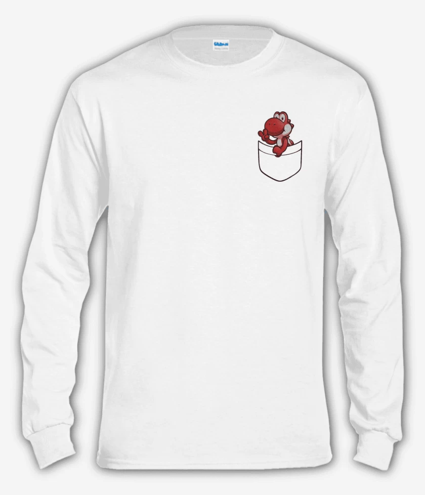 Polera manga larga Blanco de Yoshi de bolsillo rojo