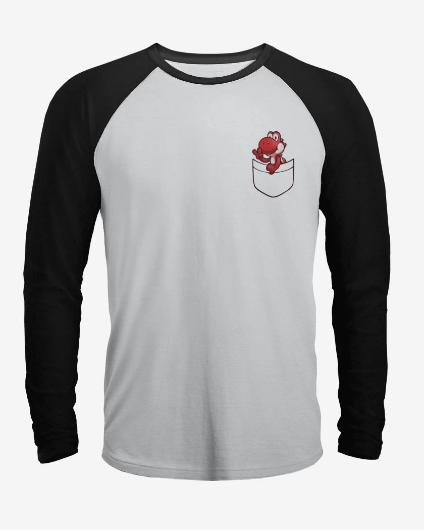 Polera Raglan Blanco / Negro de Yoshi de bolsillo rojo