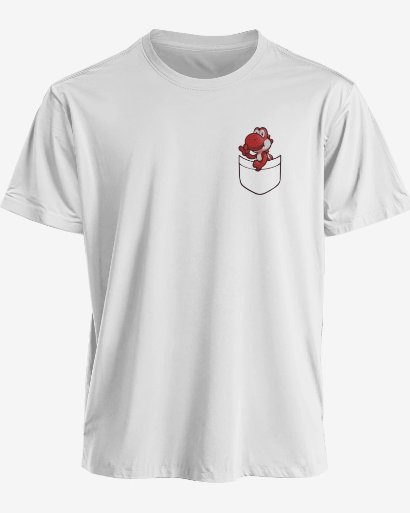 Polera premium Blanco de Yoshi de bolsillo rojo