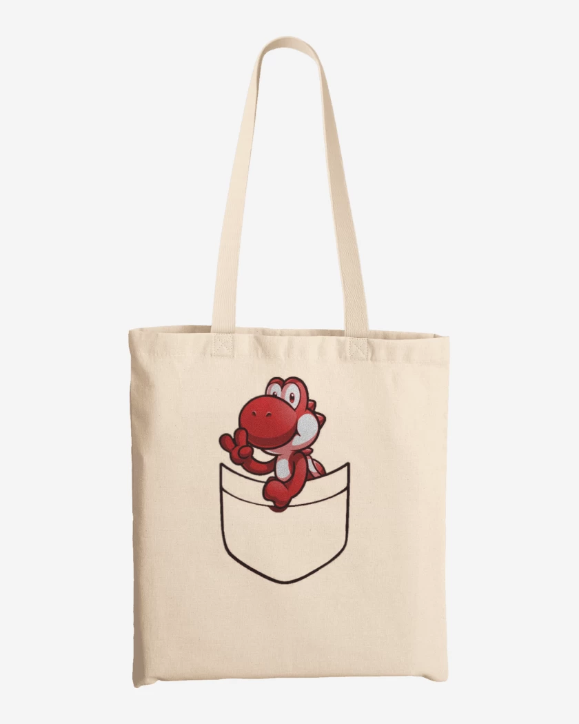 Totebag Blanco de Yoshi de bolsillo rojo