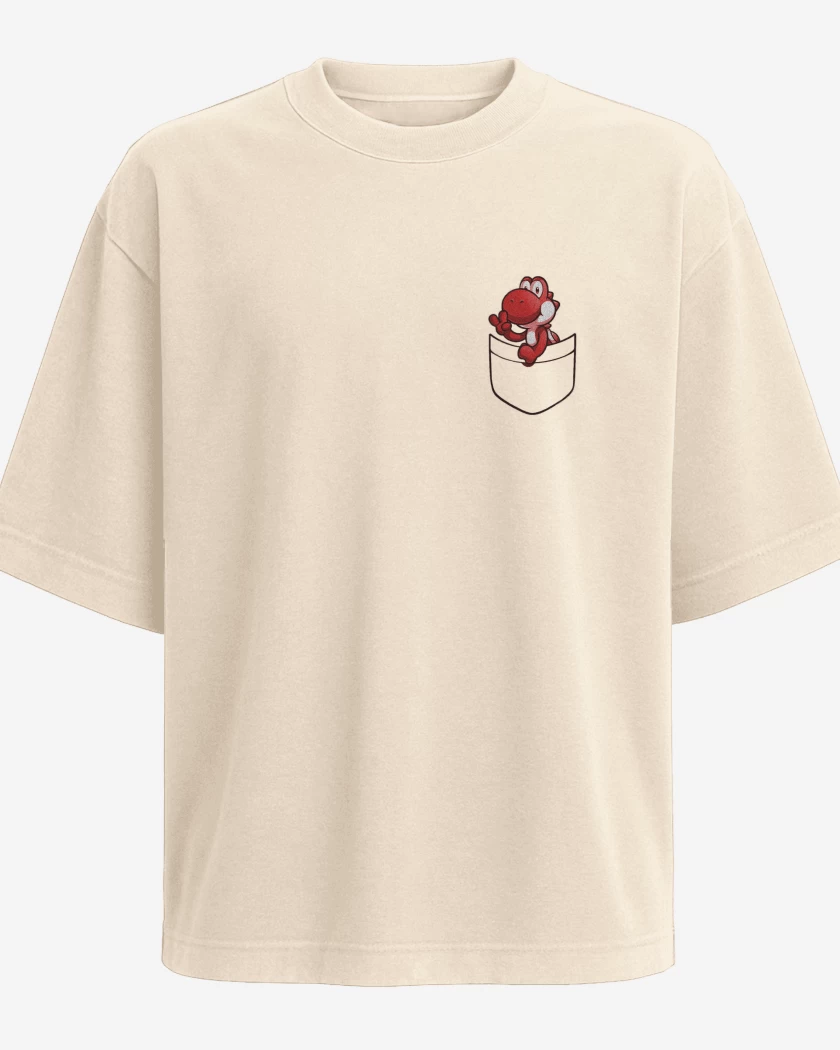 Polera Oversize Beige de Yoshi de bolsillo rojo