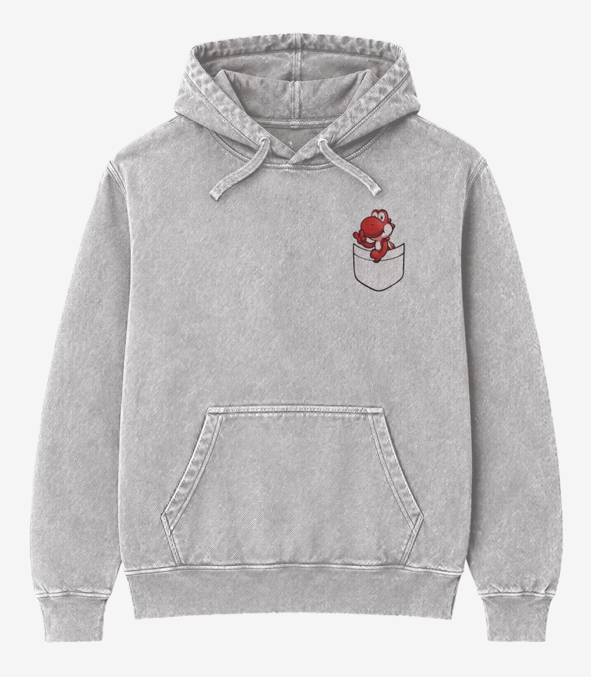 Poleron Canguro Acid Wash Gris Melange de Yoshi de bolsillo rojo