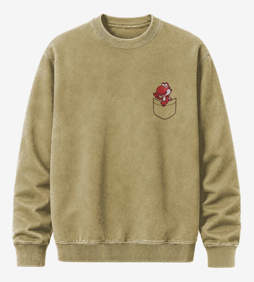 Poleron Polo Acid Wash Beige de Yoshi de bolsillo rojo