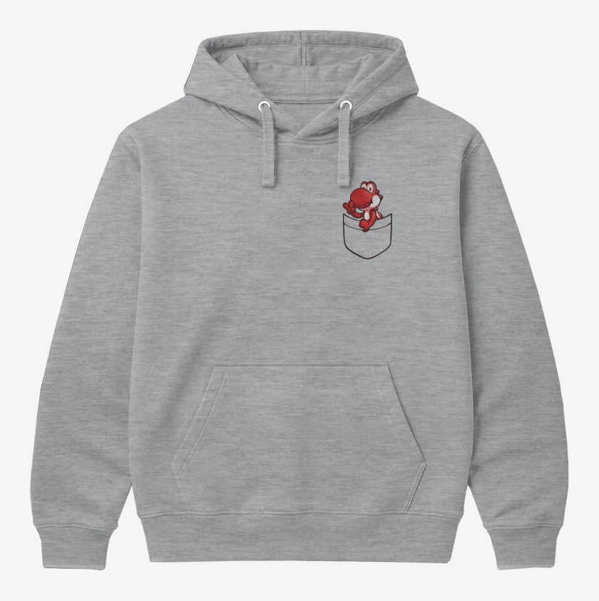 Polerón Canguro Gris Melange de Yoshi de bolsillo rojo