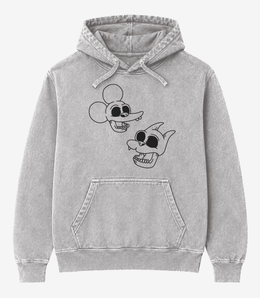 Poleron Canguro Acid Wash Gris Melange de Itchy and Scratchy