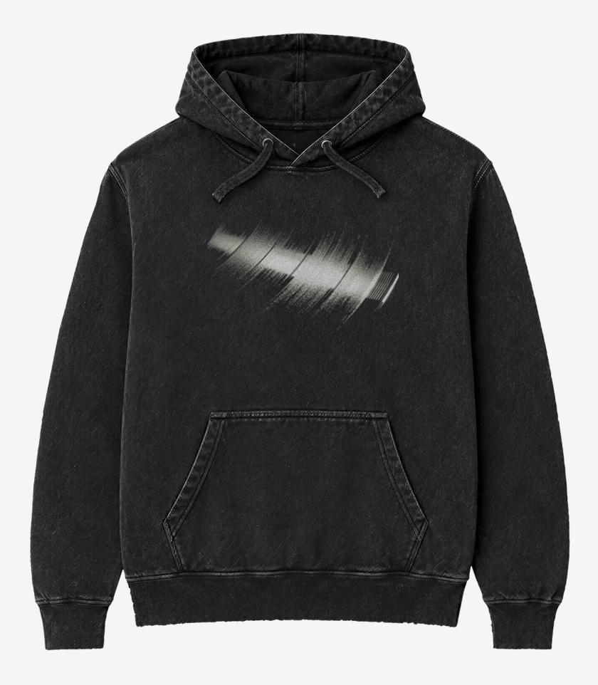 Poleron Canguro Acid Wash Negro de Reflejo vinilo 