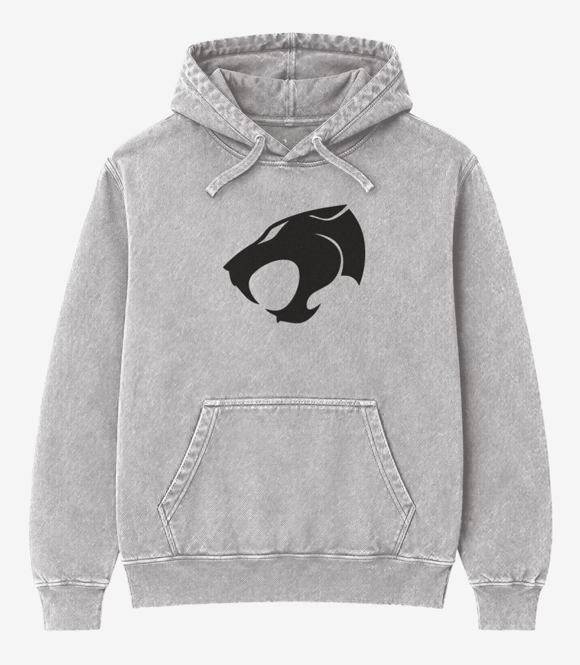 Poleron Canguro Acid Wash Gris Melange de Thundercats negro