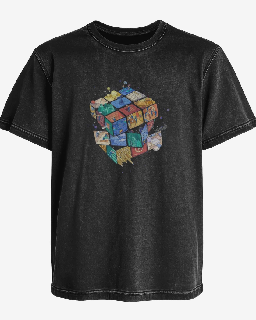 Polera desgastada Negro de Rubik color 