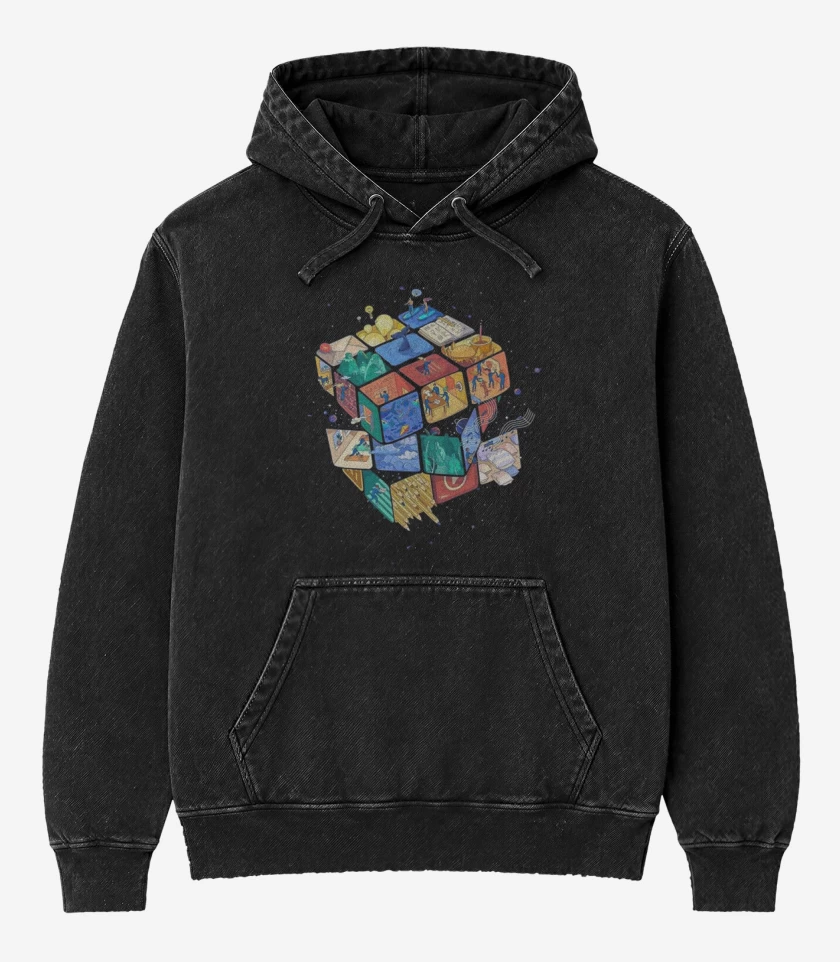 Poleron Canguro Acid Wash Negro de Rubik color 