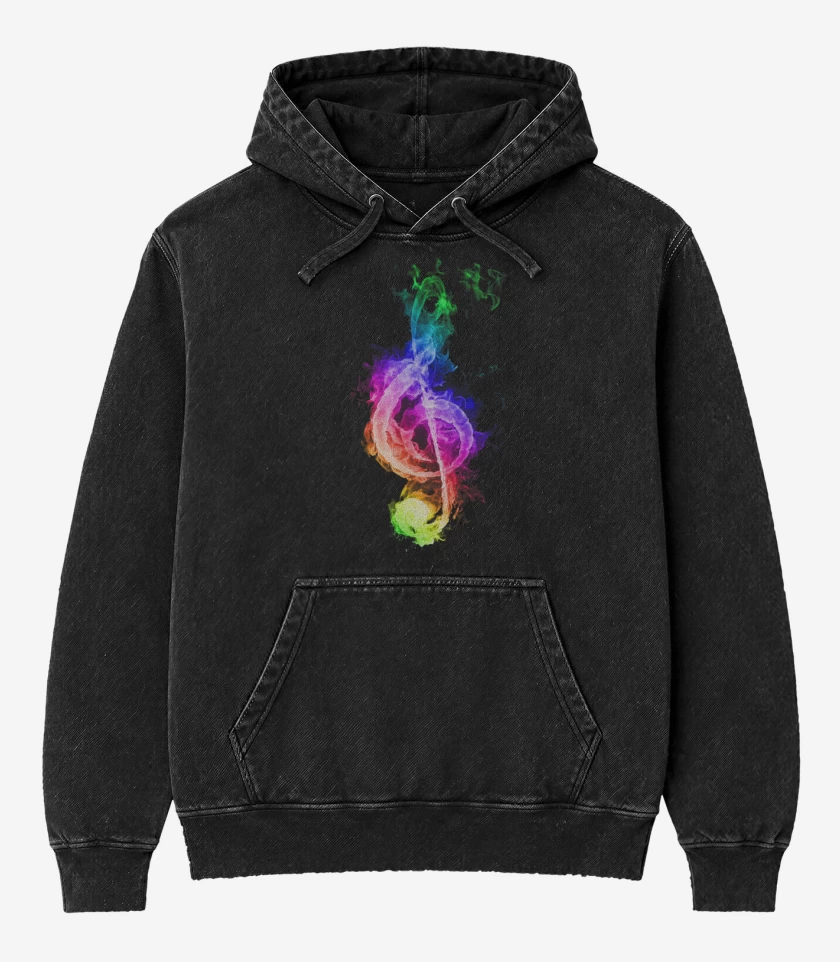 Poleron Canguro Acid Wash Negro de Nota musical