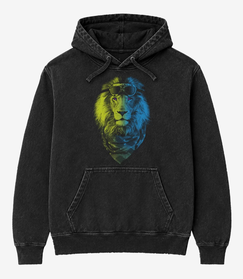 Poleron Canguro Acid Wash Negro de Lyon colors 