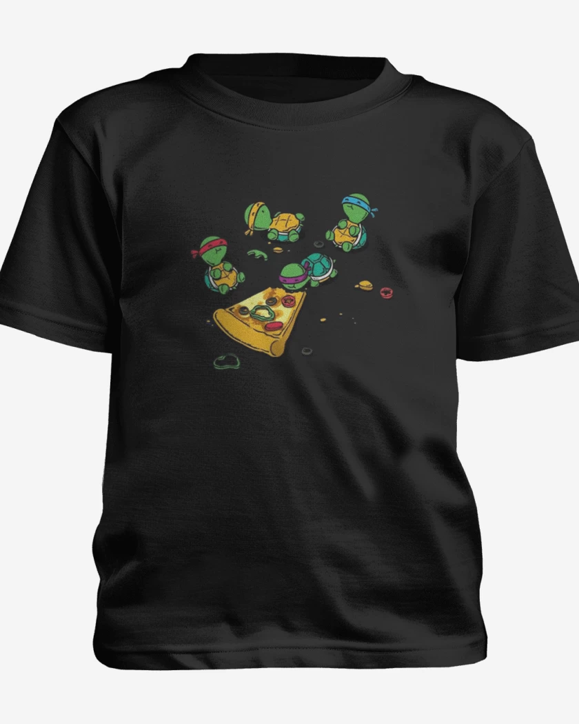 Polera de niño Negro de Tortuguitas pizza 