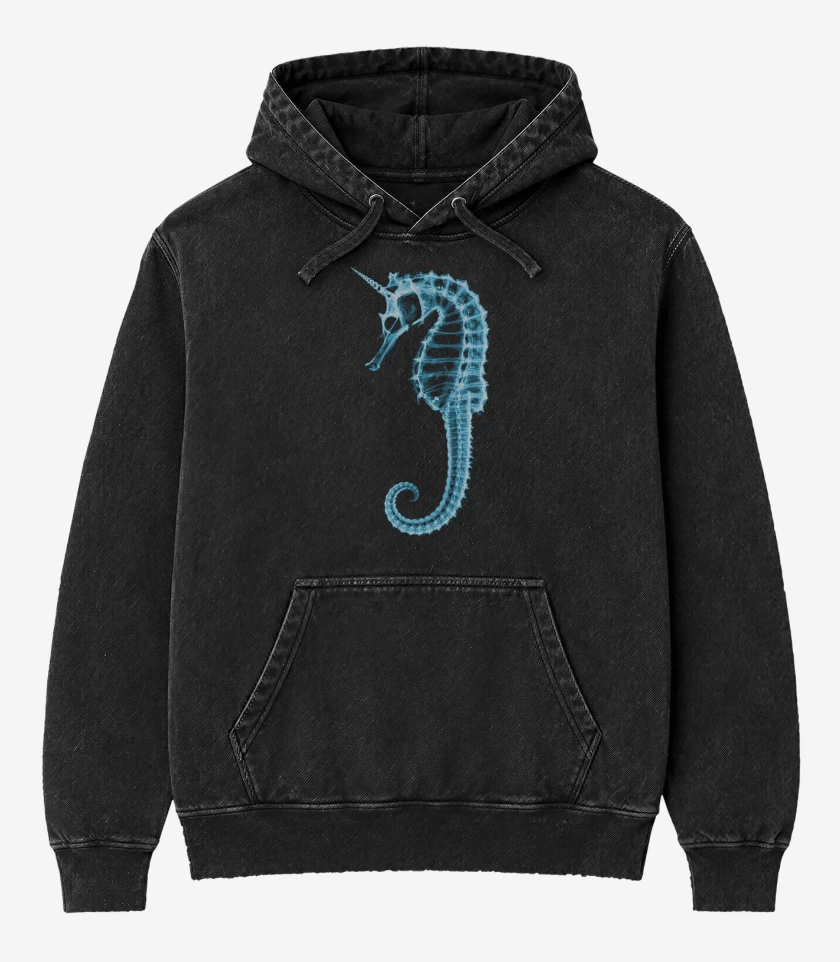 Poleron Canguro Acid Wash Negro de Caballito de mar