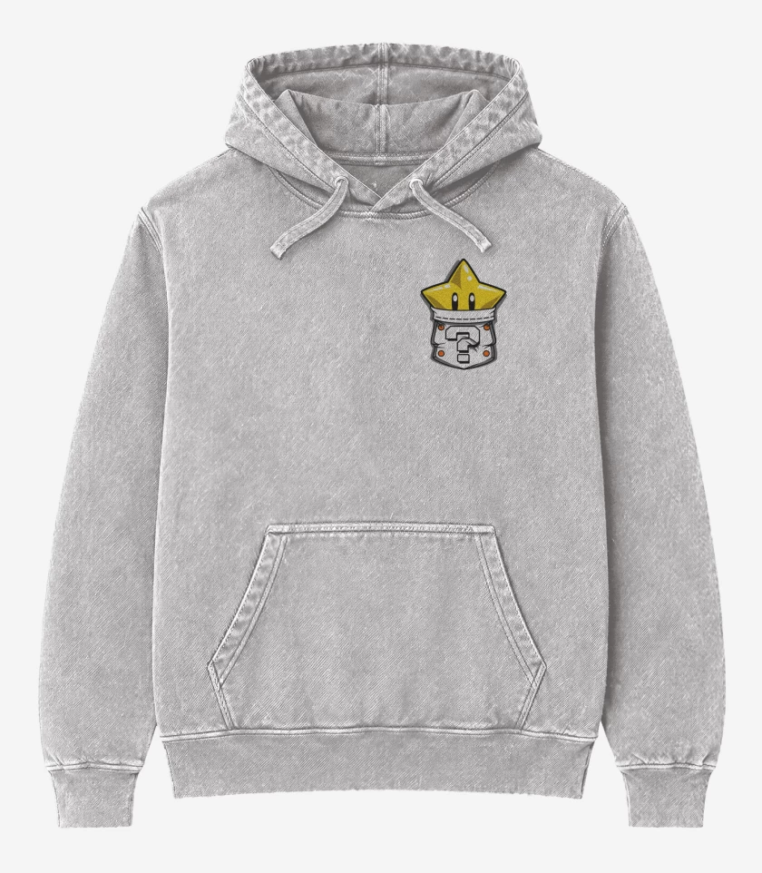 Poleron Canguro Acid Wash Gris Melange de Estrella de bolsillo