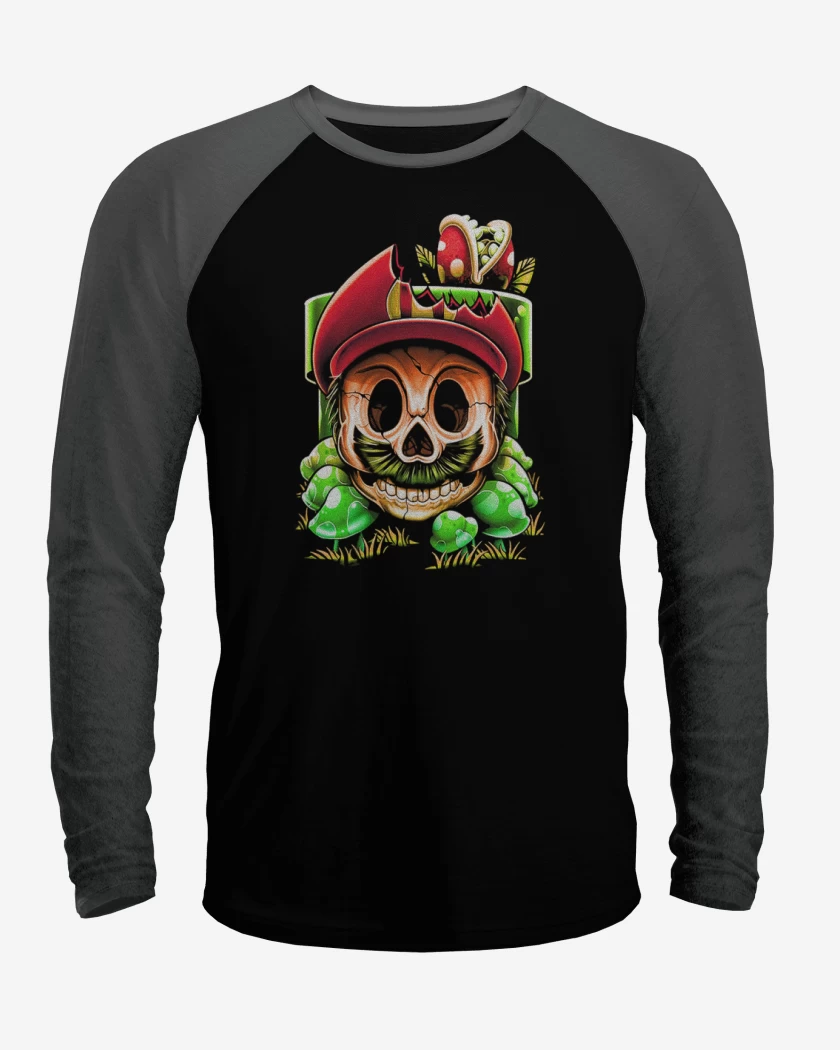 Polera Raglan Negro / Negro Heather de Super biote Skull