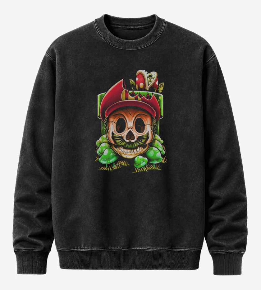 Poleron Polo Acid Wash Negro de Super biote Skull