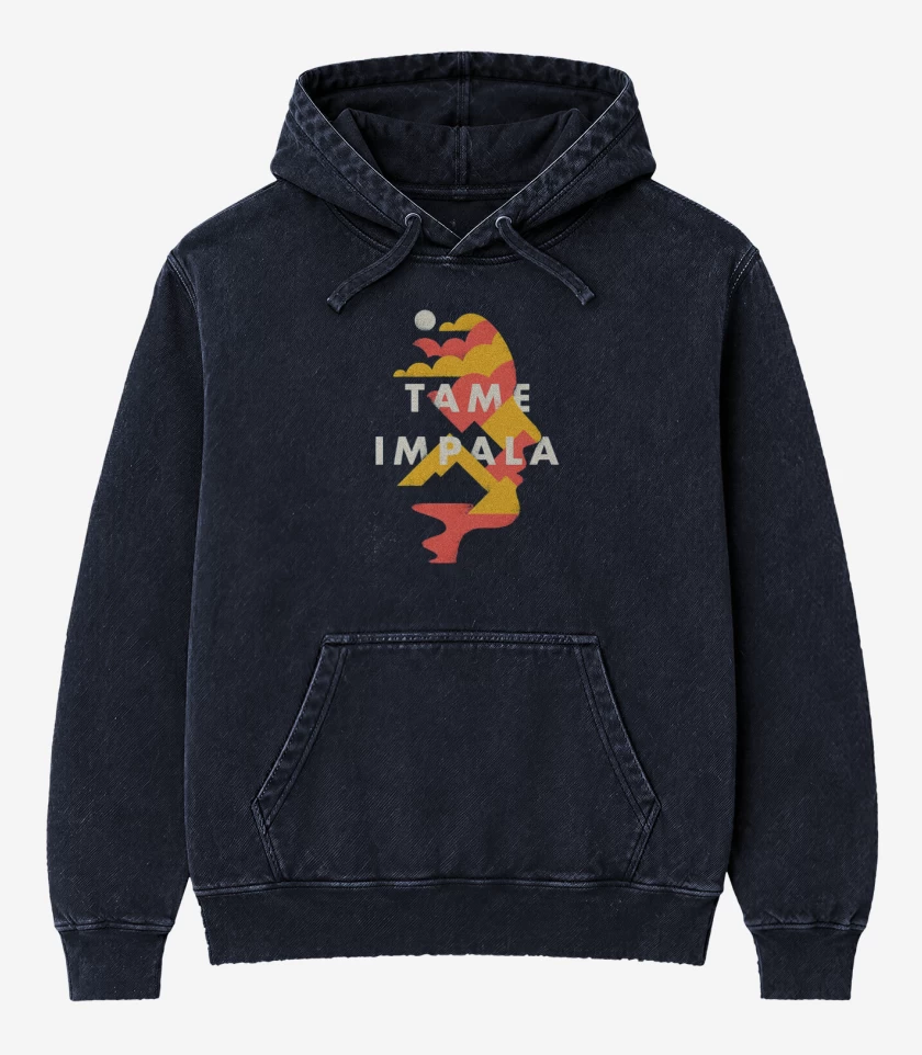 Poleron Canguro Acid Wash Azul Marino de Tame Impala