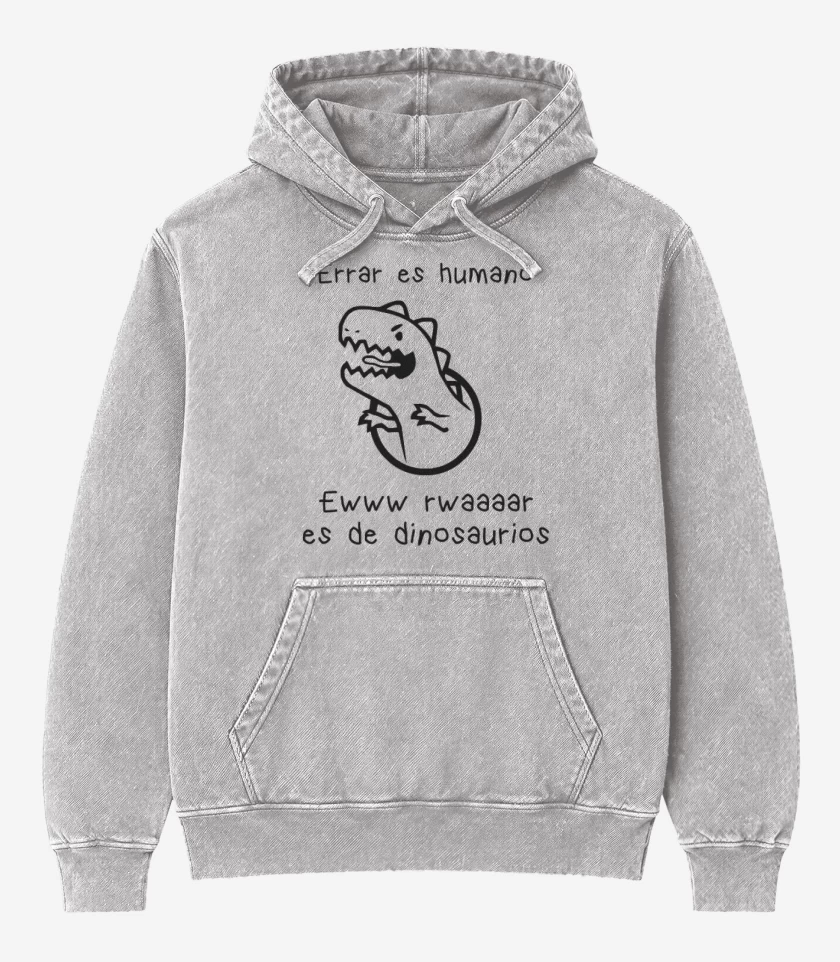 Poleron Canguro Acid Wash Gris Melange de Errar es humano