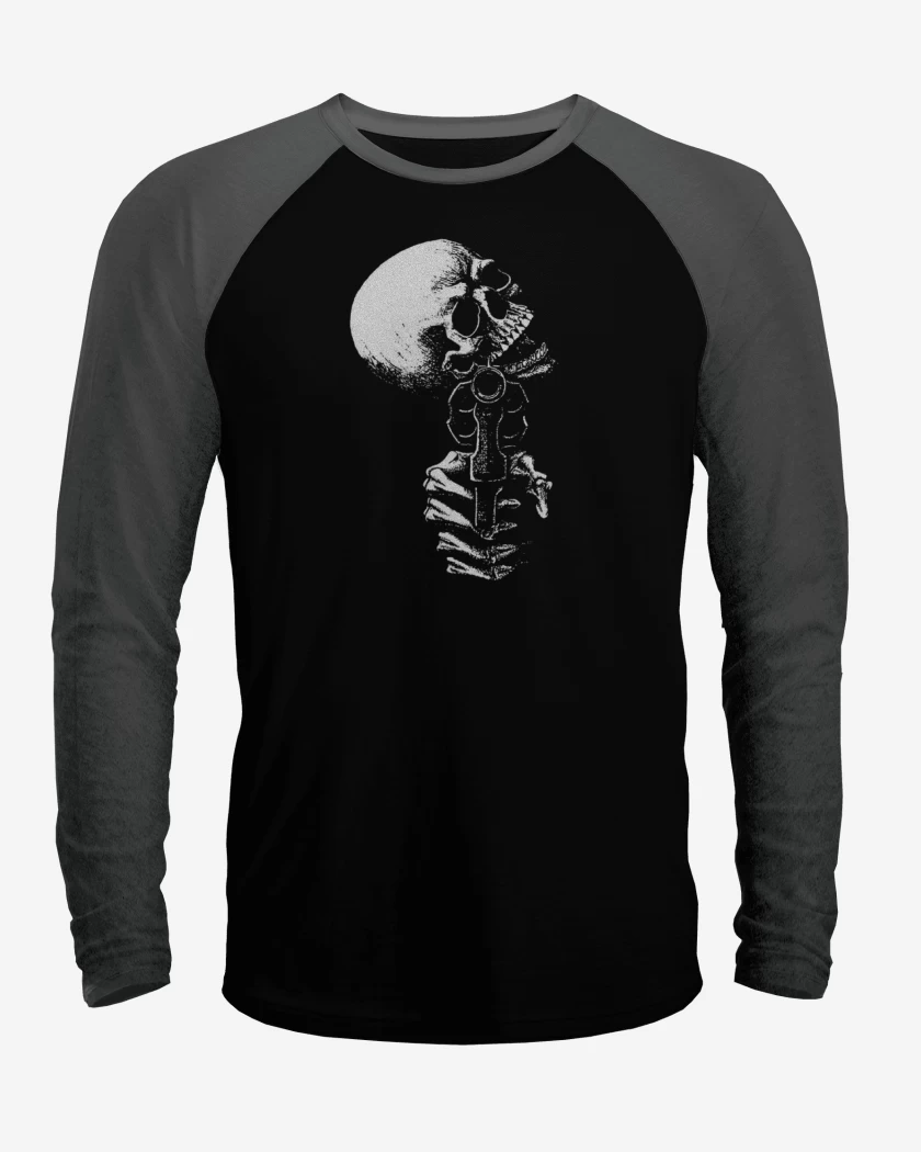 Polera Raglan Negro / Negro Heather de Skull gun
