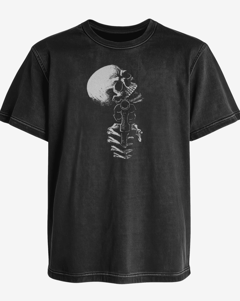 Polera desgastada Negro de Skull gun