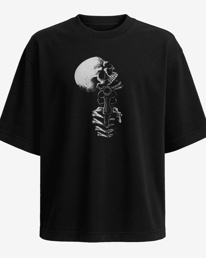 Polera Oversize Negro de Skull gun