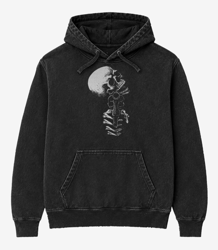 Poleron Canguro Acid Wash Negro de Skull gun