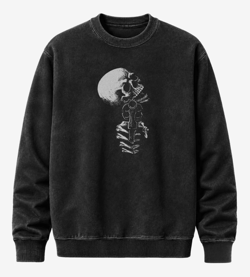 Poleron Polo Acid Wash Negro de Skull gun