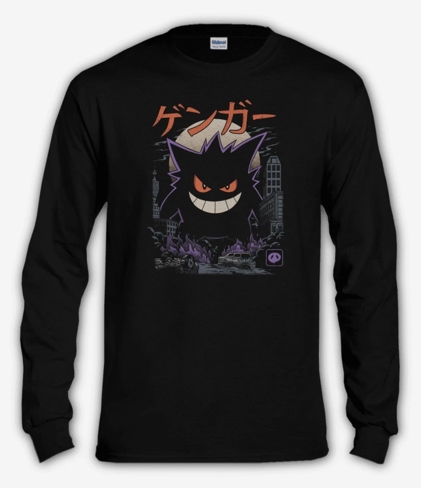 Polera manga larga Negro de Gengar Godzilla