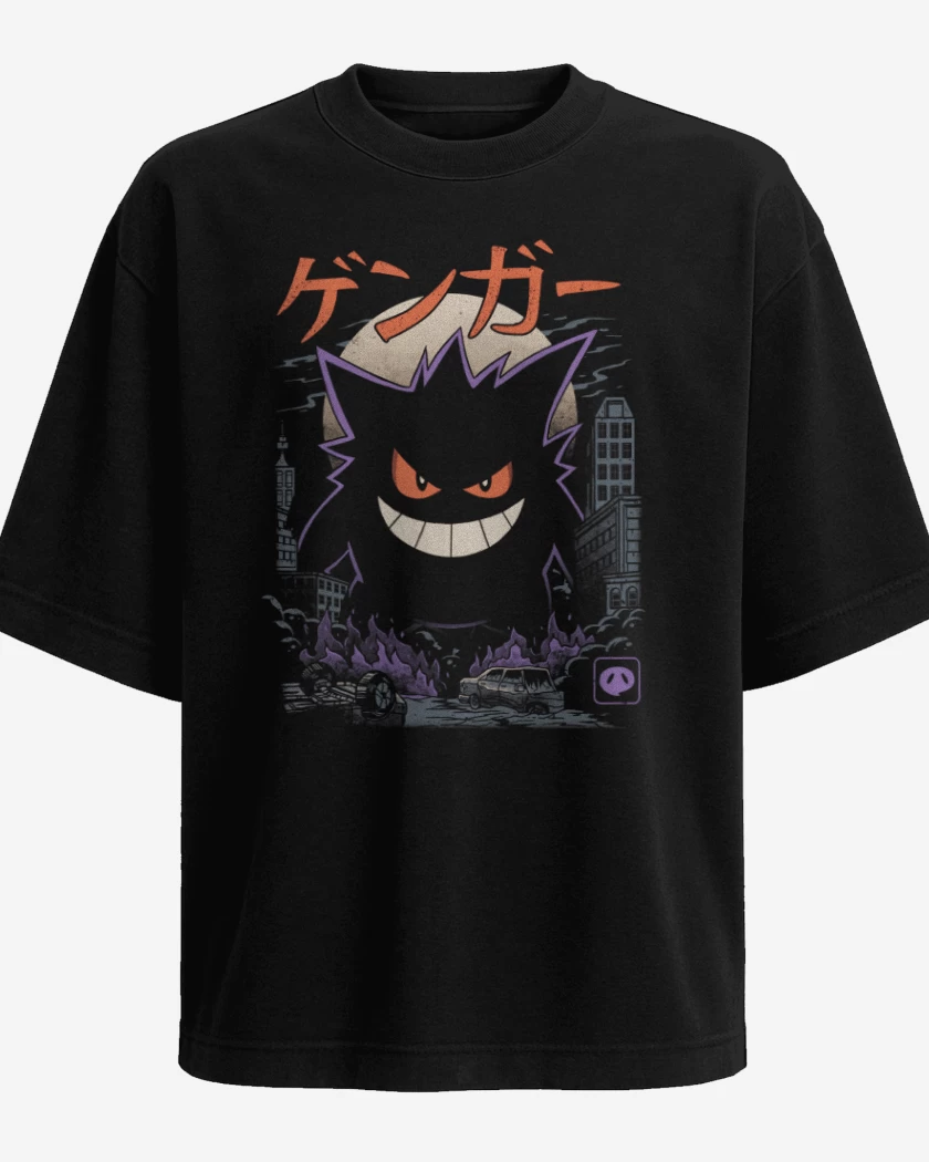 Polera Oversize Negro de Gengar Godzilla